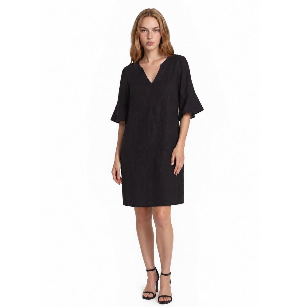 Michael Stars Dress Women's Size Medium Black Bell Sleeve 100% Linen Knee Length